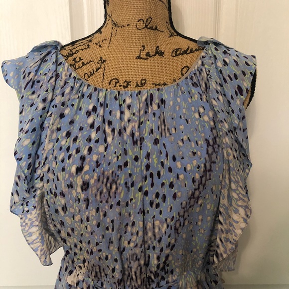 Leifsdottir Blue and Grey ruffle sleeve dress - Picture 2 of 7